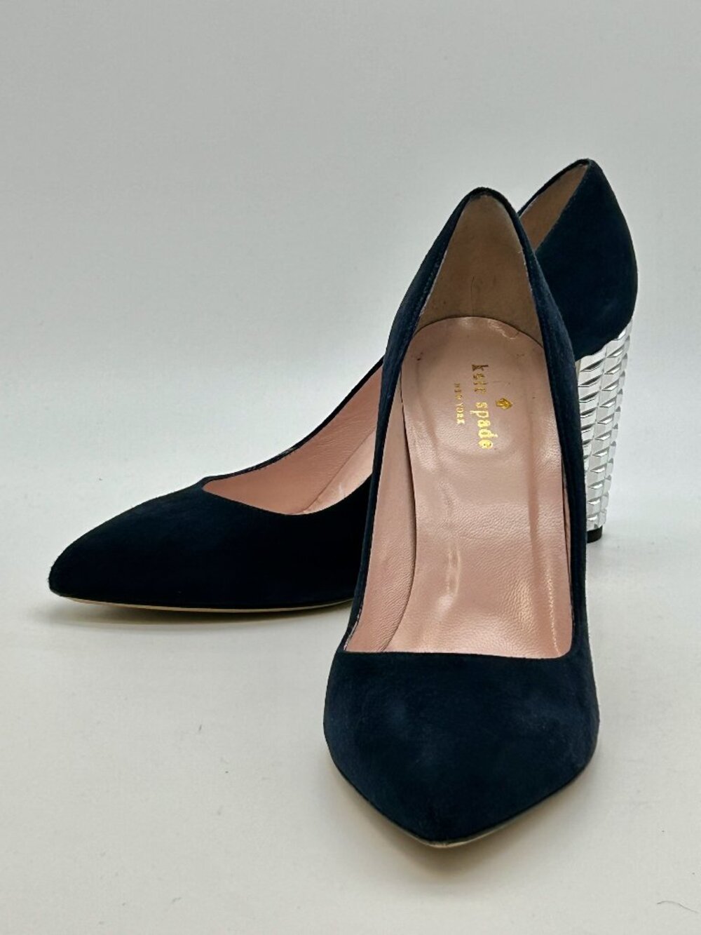 Kate Spade navy suede block heel pumps, size 9